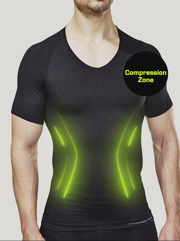 Mens Compression V Neck T Shirt Deep V Neck, Short Sleeves, Muscle